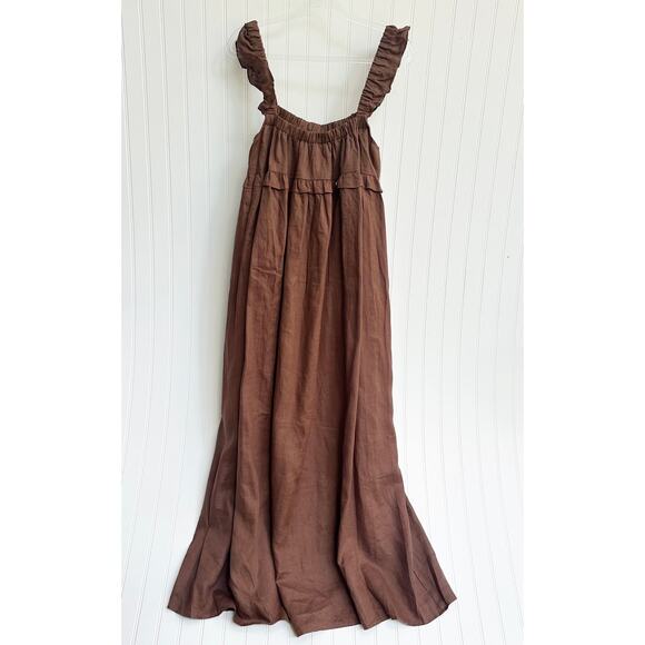 VRG GRL Rossana Linen Maxi Dress Chocolate Brown Sleeveless Size 10 NWT - Picture 7 of 8